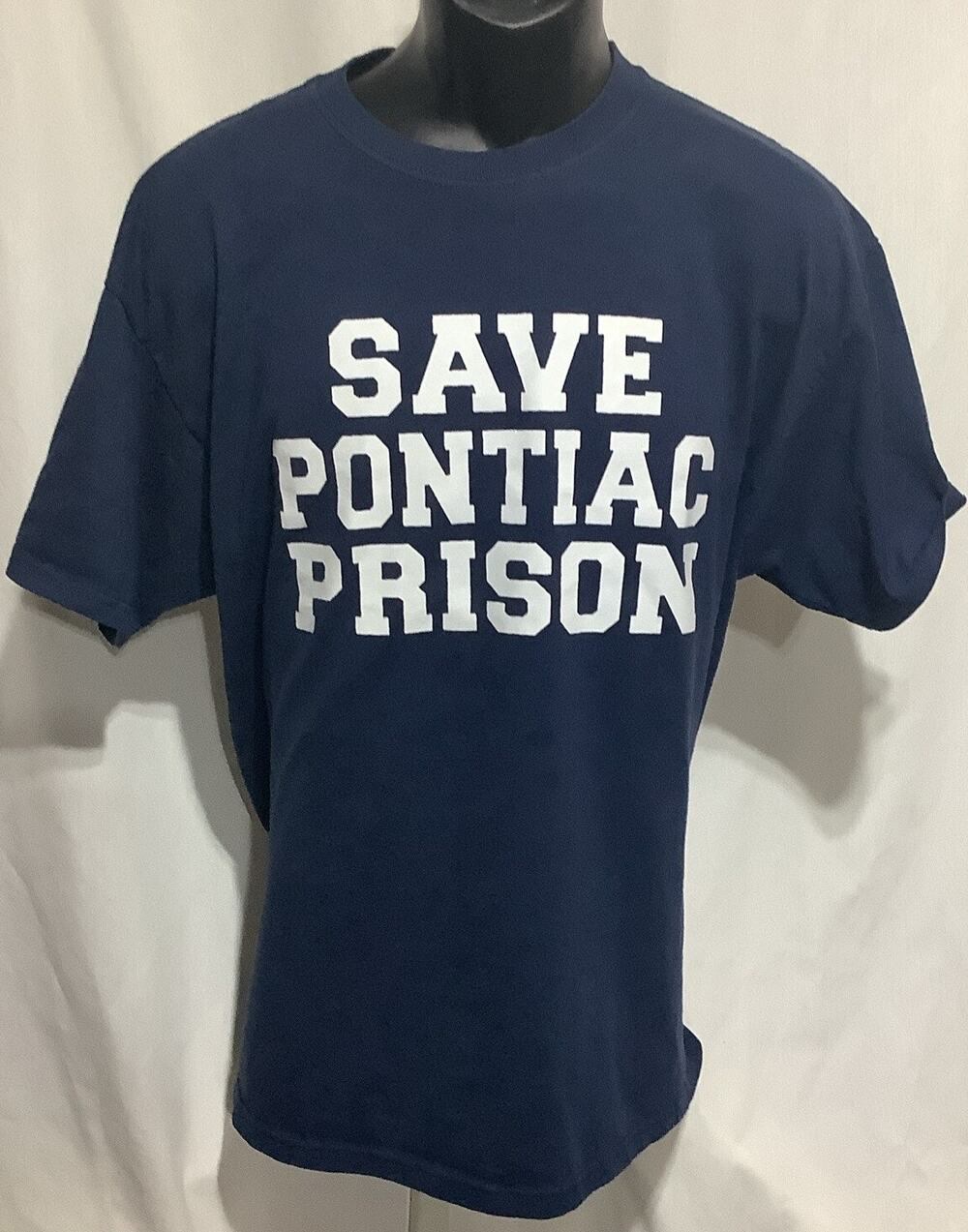 Fruit of the Loom Best Shirt Mens XL Blue Save Pontiac Prison Graphic Tee